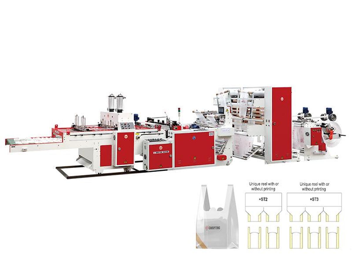 CW-300V2+ST2 Fully Automatic Super High Speed T-shirt Bag Making Machine+Side Gusset