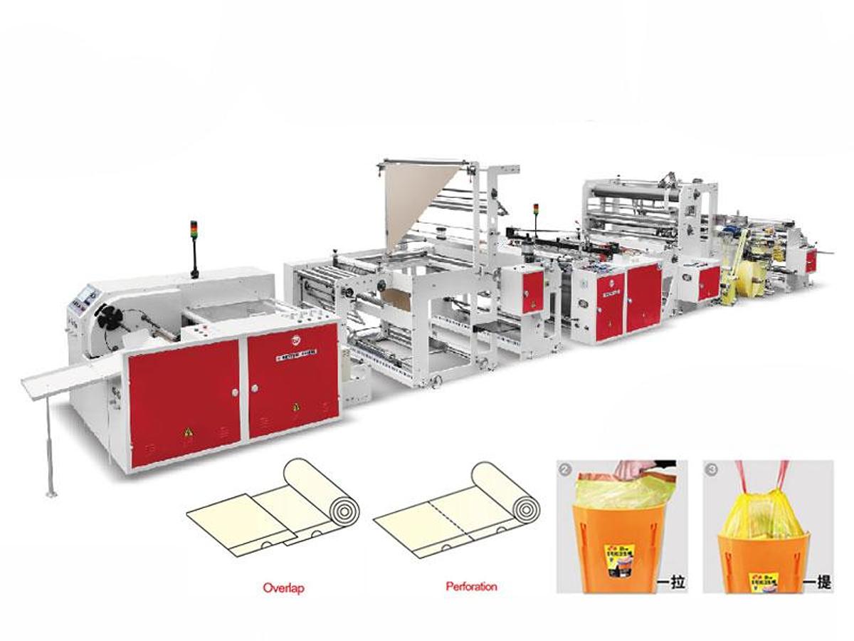 CW-1000PG+OR Fully Automatic Draw Tape Garbage Bag Making Machine for Overlap & Performation Bag-on-Roll Without Core