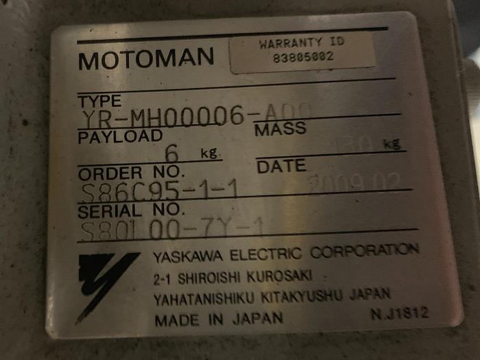 Used YASKAWA MOTOMAN MH6 6 AXIS HIGH SPEED CNC ROBOT WITH DX100 CONTROLLER, 6KG X 1422 MM H/REACH