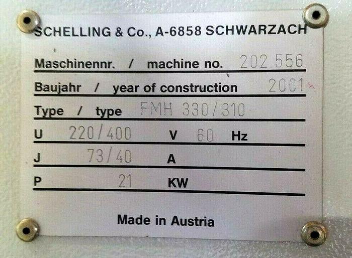 Used 2001 Schelling FMH 330/310 CNC Automatic Panel Beam Saw with lift table