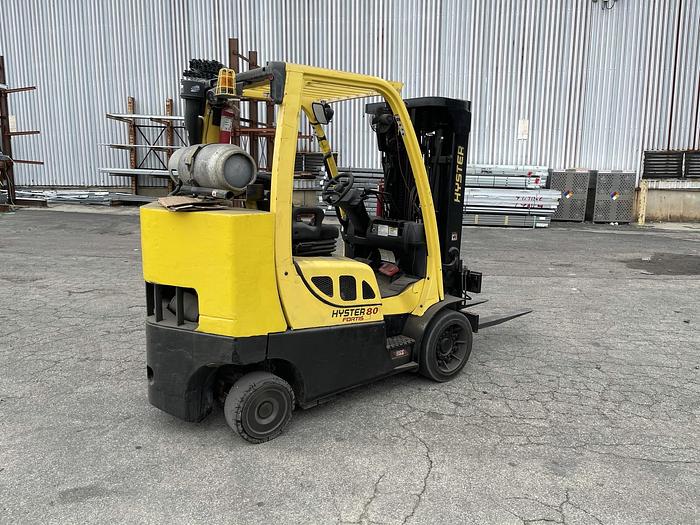 Used 8,000 POUND HYSTER MODEL S80FTBCS MFG. 2013 173" RAISED MAST WITH FORKS