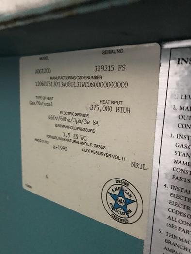 Used ADC 120LB GAS DRYER