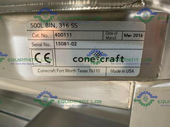 Used ConeCraft 500 Liter Stainless Steel BioReactor Bin Cat# 400111