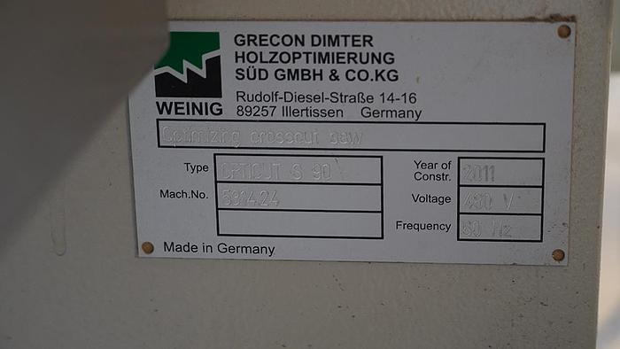 Used Weinig Opticut S-90 Chop Saw with Material Handling System