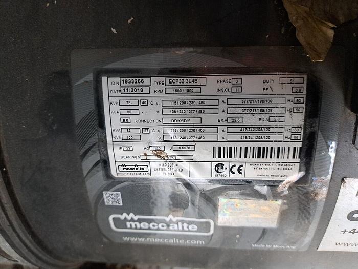 Used Generator 100kva Perkins Engine Standby hours only