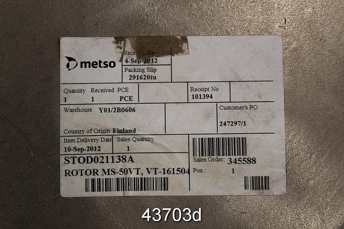 Used Metso MS-50VT Stainless Steel 4-Foil Rotor #43703