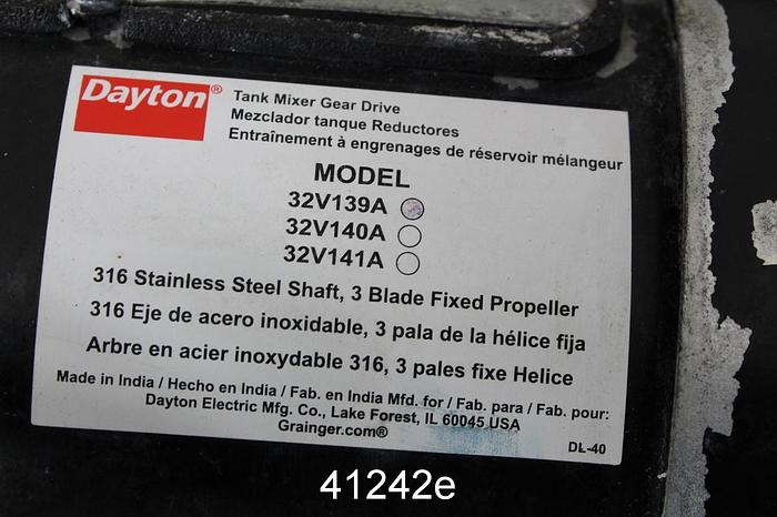 Used Dayton 32V139A Top Mount Agitator, 3-Vane, 10" SS Propeller #41242