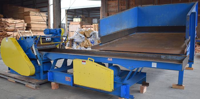 Used West Salem 1638 HTH horizontal low RPM waste grinder, WSM Low Speed grinding system with infeed vibrating conveyor & large vibrating surge bin hopper