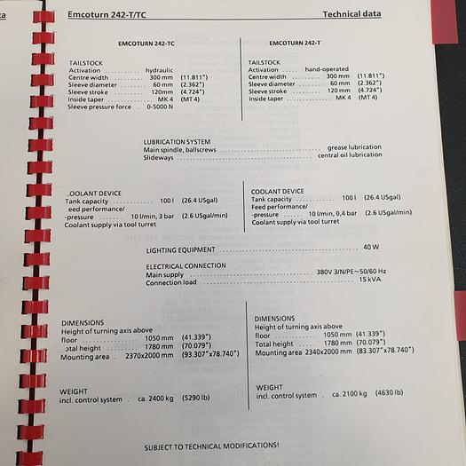 Used Emco Turn 242 CNC Lathe
