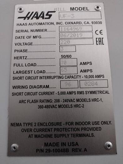 Used 2019  HAAS VF-3 4-Axis CNC Vertical Machining Center