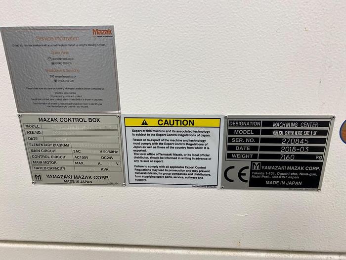 Used 2018 Mazak Vertical Center Nexus 530C-II 5X Machining Center