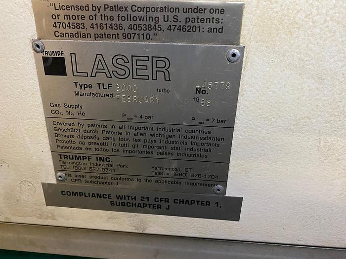 Used 1998 Trumpf 3000-Watt 2530 Reasonator TLF3000 Turbo
