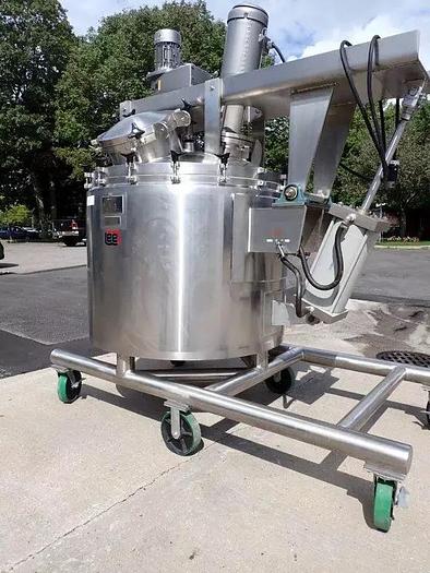 Used 250 GALLON LEE TWIN ACTION VACUUM KETTLE - 90 PSI - TILT OUT AGITATION