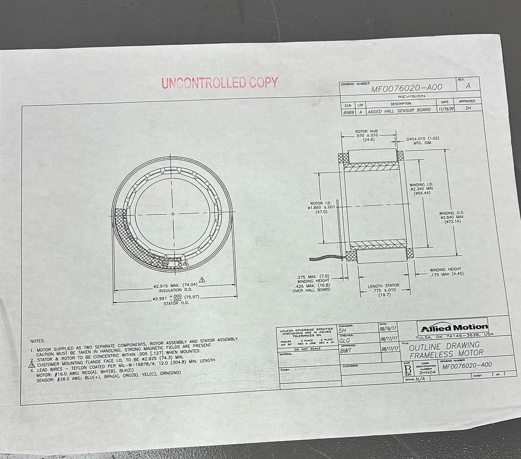 Used Allied Motion Megaflux MF0076020-A00 torque motor GHC-40