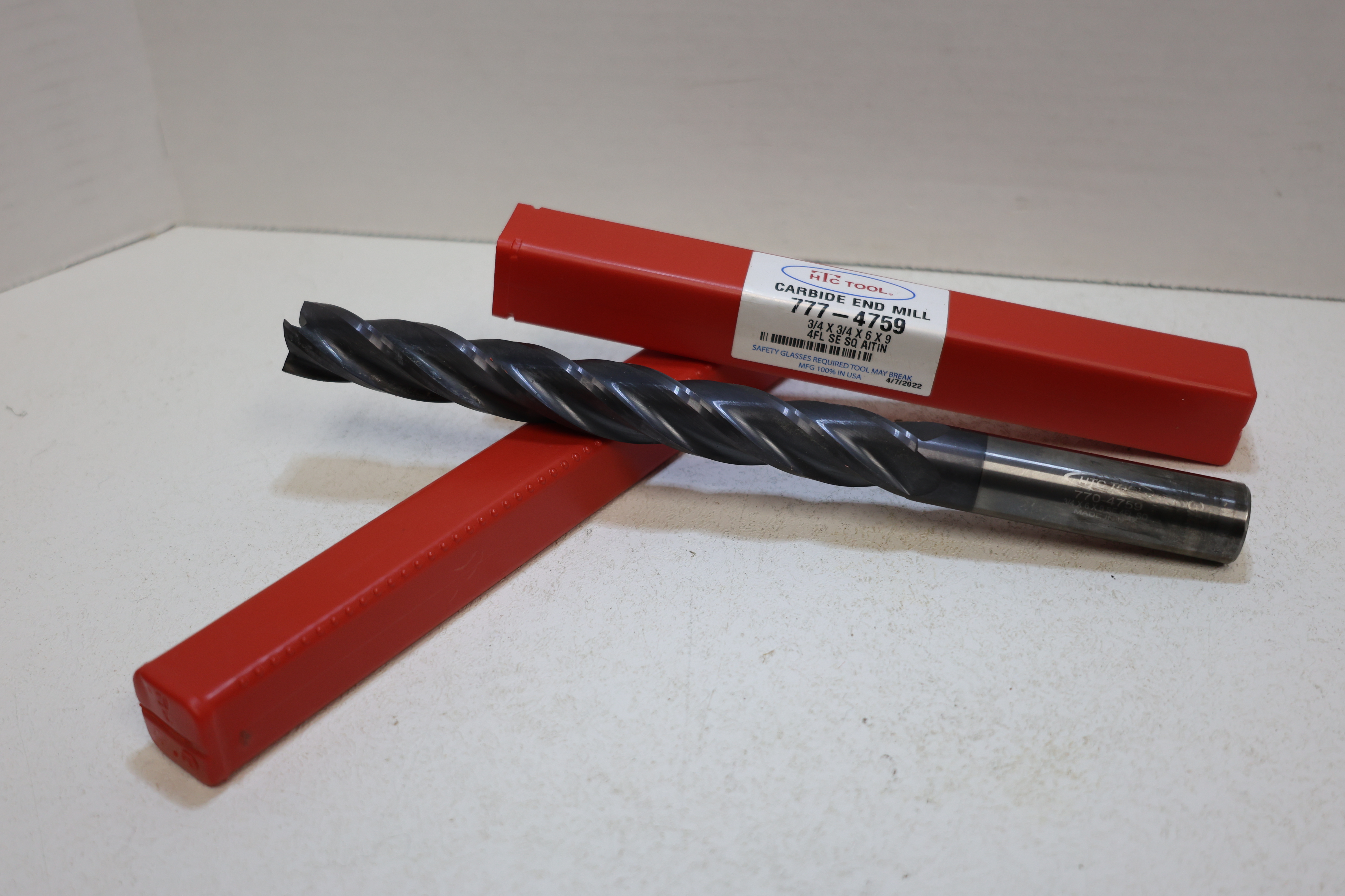 Used HTC Tool 777-4759 Solid Carbide End Mill – 3/4" Dia x 6" LOC x 9" OAL – Used