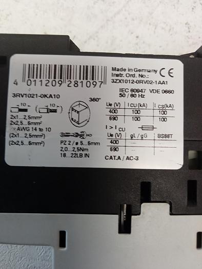 Used SIEMENS 3RV1021-OKA10 Circuit Breaker 50/60Hz GH104