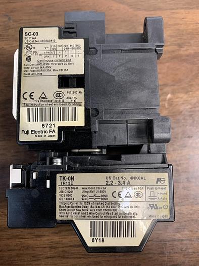 Used Fuji Electric Co. SC-03 SC11AA Contactor With TK-ON TR13E Overload Relay GHA-gs49