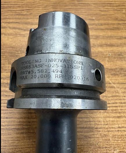 Used TOOLING INNOVATIONS HSK63ASF-025-315SP1 SHRINK FIT TOOL HOLDER GHA-GS38
