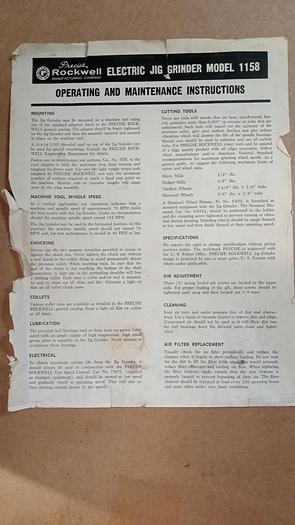 Used Precise Rockwell Electric Jig Grinder 1158 45,000RPM GH505