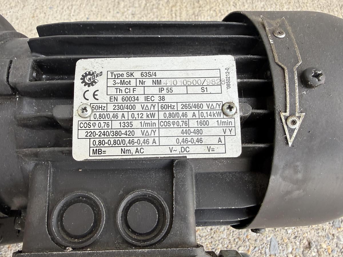Used NORD SK 63S/4 Electric Motor – 3-Phase 0.12kW / 0.14kW – 230/400V – IP55 GHA-14