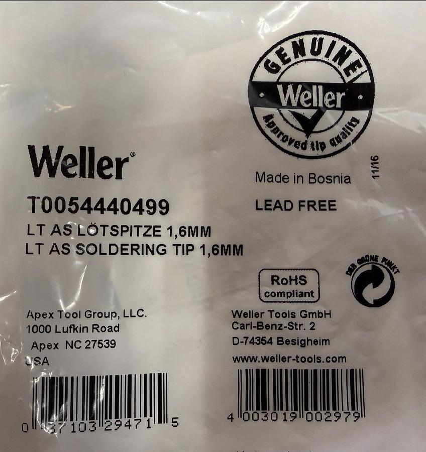 Used (Lot of 3) Weller T0054440499 - LT AS Soldering Tip, Round, Ø 1.6 mm GHGC-6