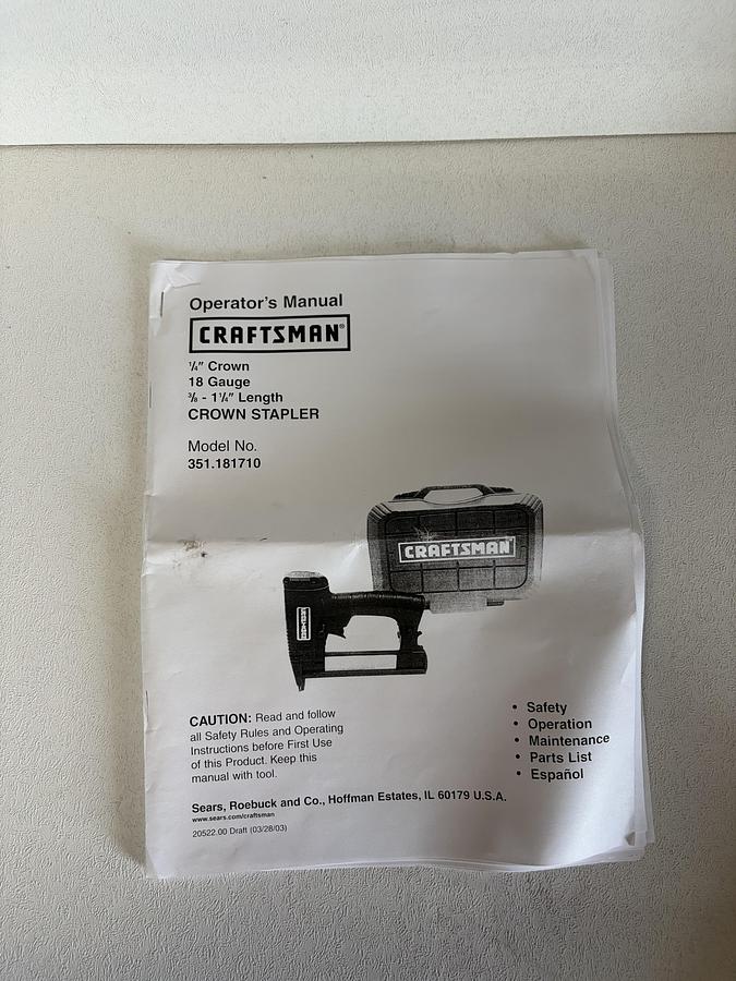 Used Craftsman 1/4" Crown Stapler 18 ga - w/Case/Instructions GHC-34