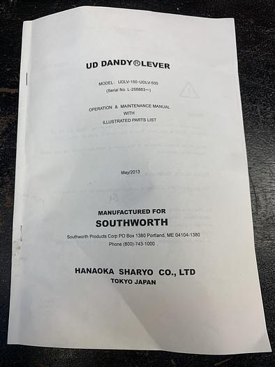 Used SOUTHWORTH Self-Leveling Manual Mobile Scissor-Lift Table: 1,100 lb Load Capacity