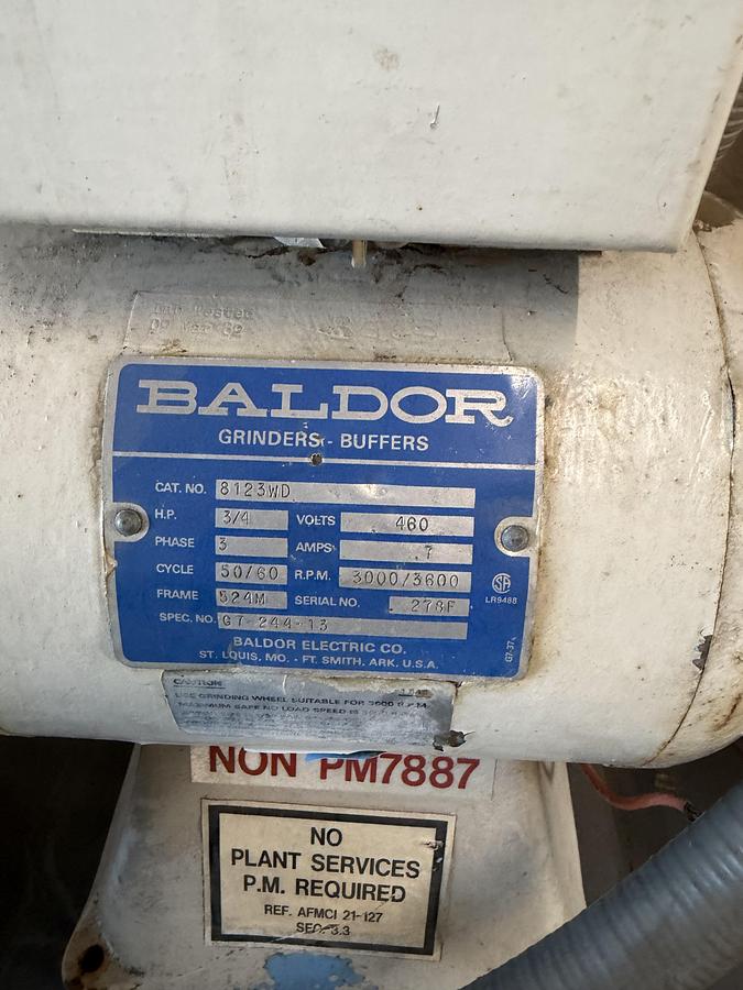 Used Baldor 8123wD 460V 3 Phase Bench Grinder/Buffer