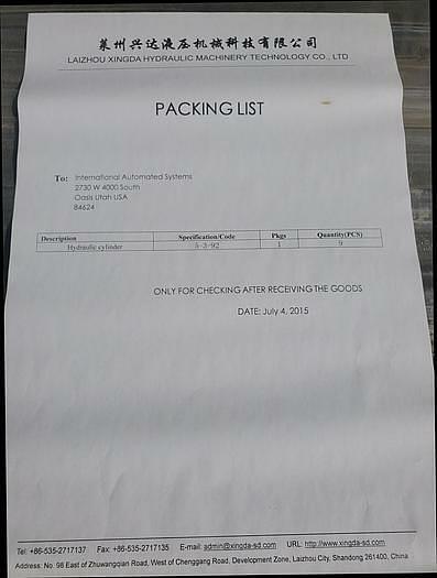 Used 5" Bore 3" Shaft 92" Stroke Welded Hydraulic Cylinder New Big Ram