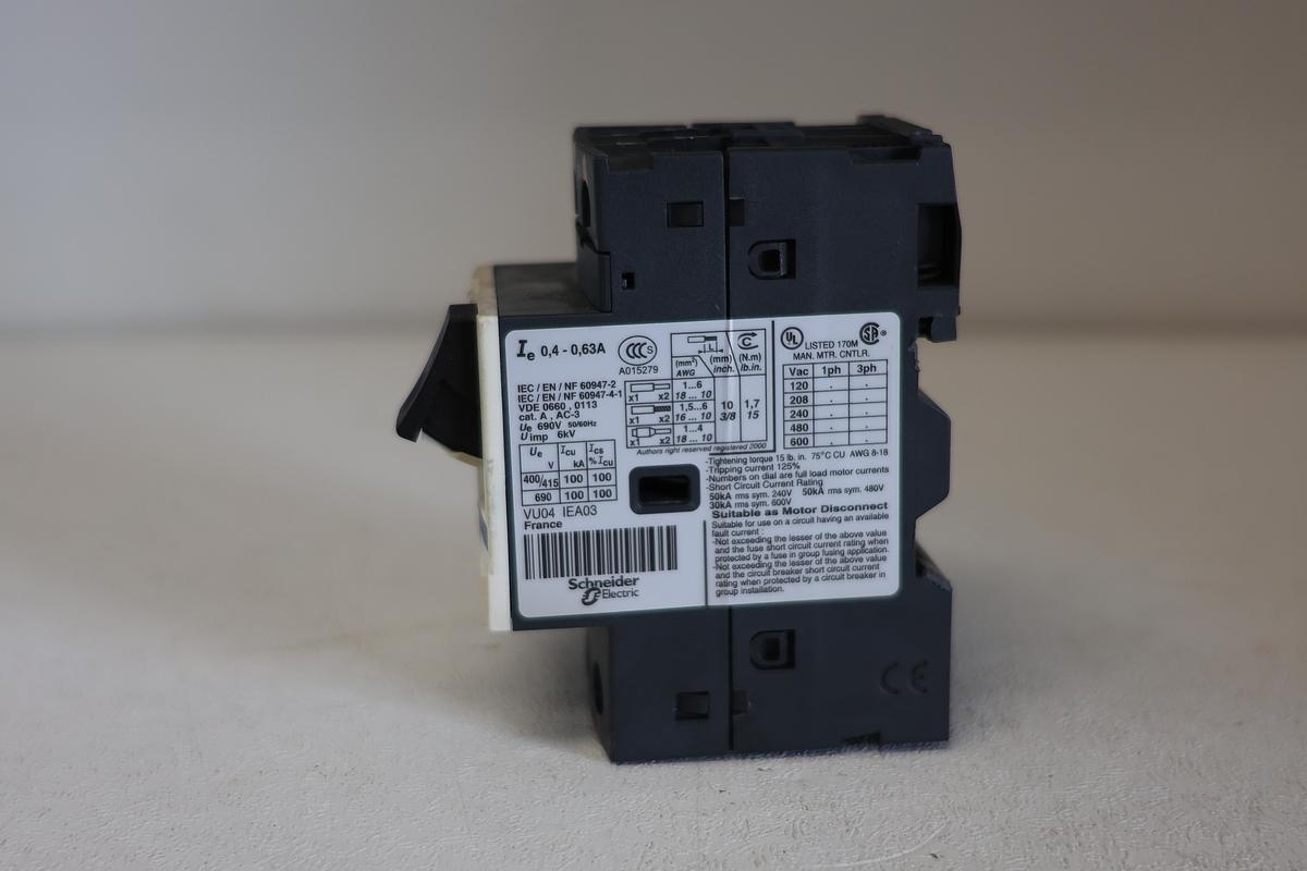 Used Telemecanique GV2-ME04 Motor Circuit Breaker / Manual Motor Starter – 0.4–0.63A GHC-16