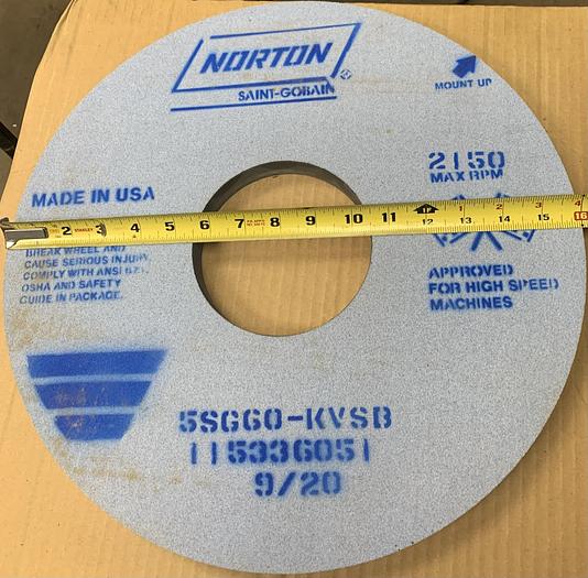 Used Norton 16"x1"x5" Grinding Wheel 5SG60-KVSB GHA-165