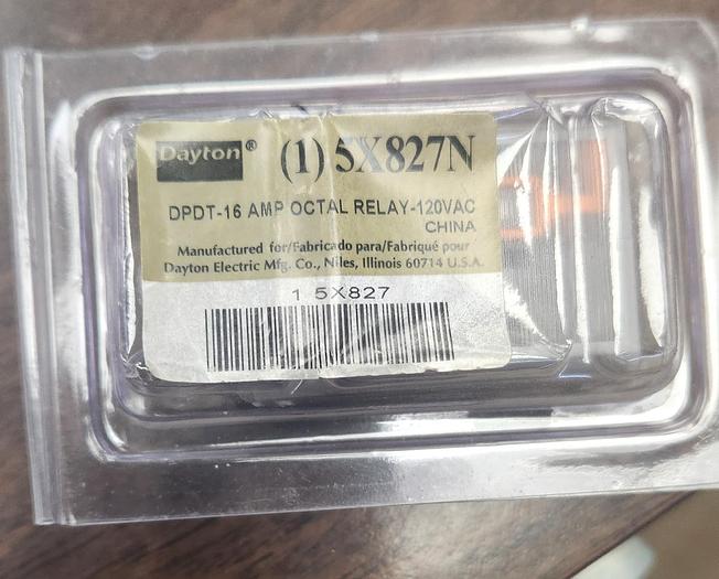 Used NEW! Dayton 5X827N DPDT-16 AMP Octal Relay -120VAC
