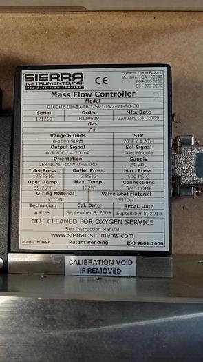 Used Sierra Instruments C100H2-DD-17-0V1-SV1-PV2-V1-S0-C0 Mass Flow Controller GH503