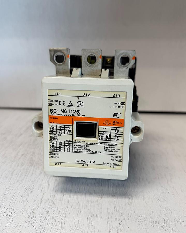 Used Fuji Electric SC-N6 Magnetic Motor Starter Contactor 125A 600V 3 Pole Coil 120V GHA-180