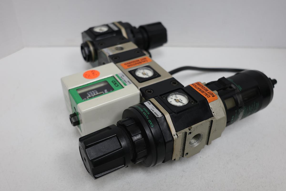 Used CKD Filter Regulator W/Pres. Switch & Inline Filter & Regulator 1/4" 3/8"