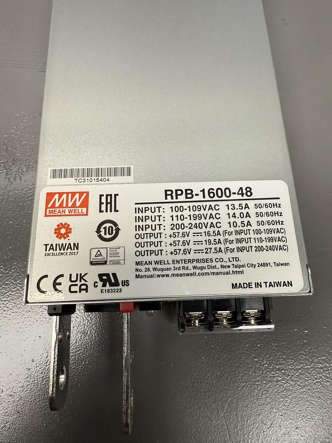 Used Mean Well RPB-1600-48 Single Output Battery Charger – 1600W, 48V DC (NEW)