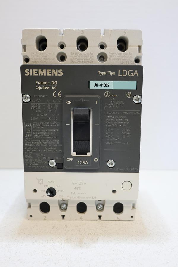Used Siemens LDX3B125 LDGA 125A 3 Pole Circuit Breaker 600V MCCB