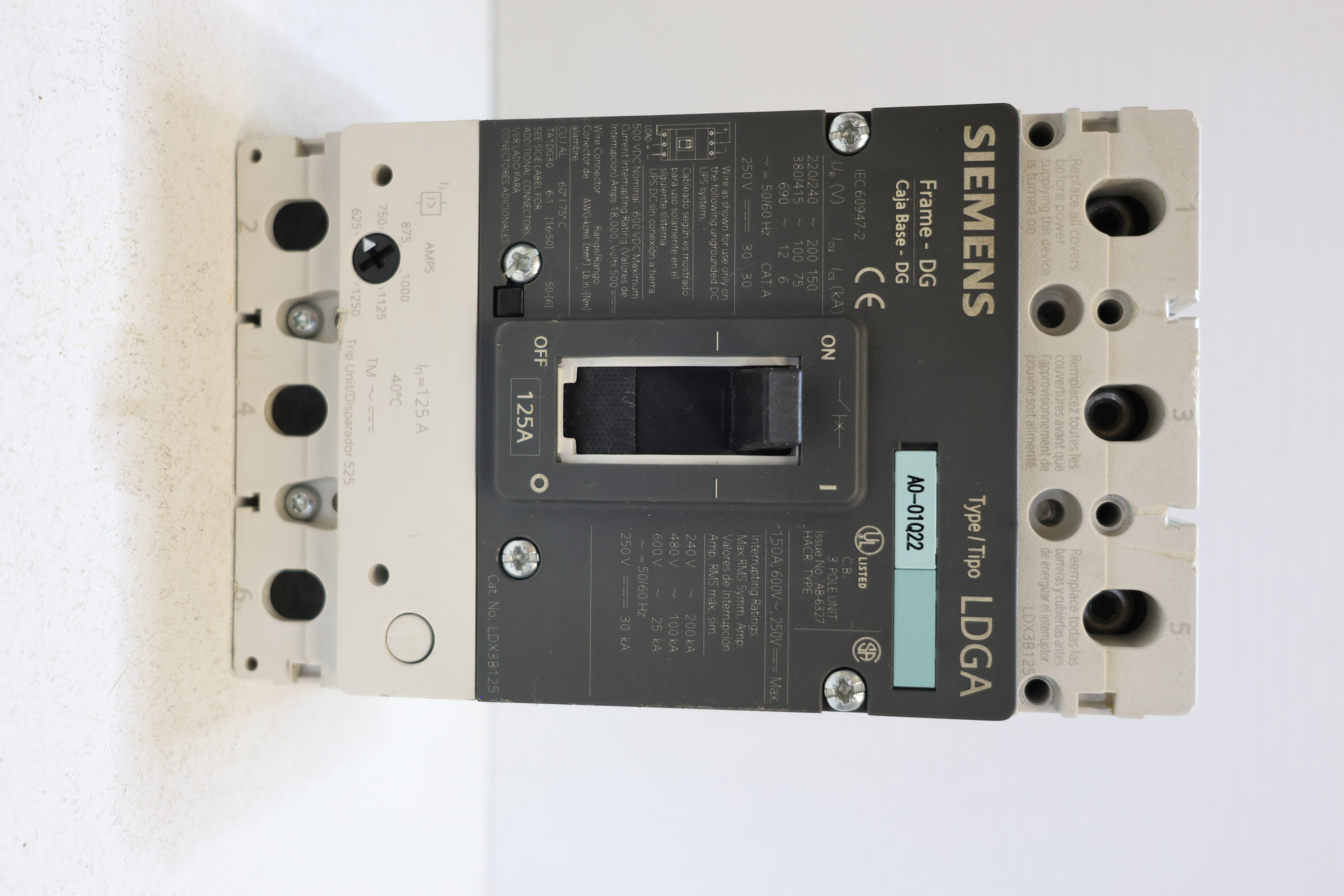 Used Siemens LDX3B125 LDGA 125A 3 Pole Circuit Breaker 600V MCCB