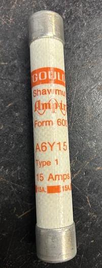 Used Gould Shawmut A6Y15 One-Time Fuse 15 Amp 600 V - GHGC-D8