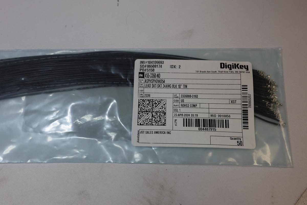 JST ASPHSPH24K254 Pre-Crimped Leads 24AWG Black 10" Tin Qty 49 New