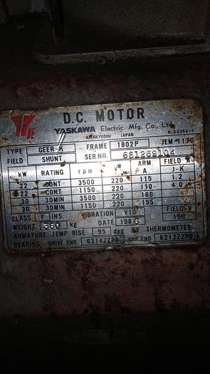 Used Yaskawa D.C. Motor GEER-K Frame 1802P 3500RPM 220V 22-30kW GH0-0