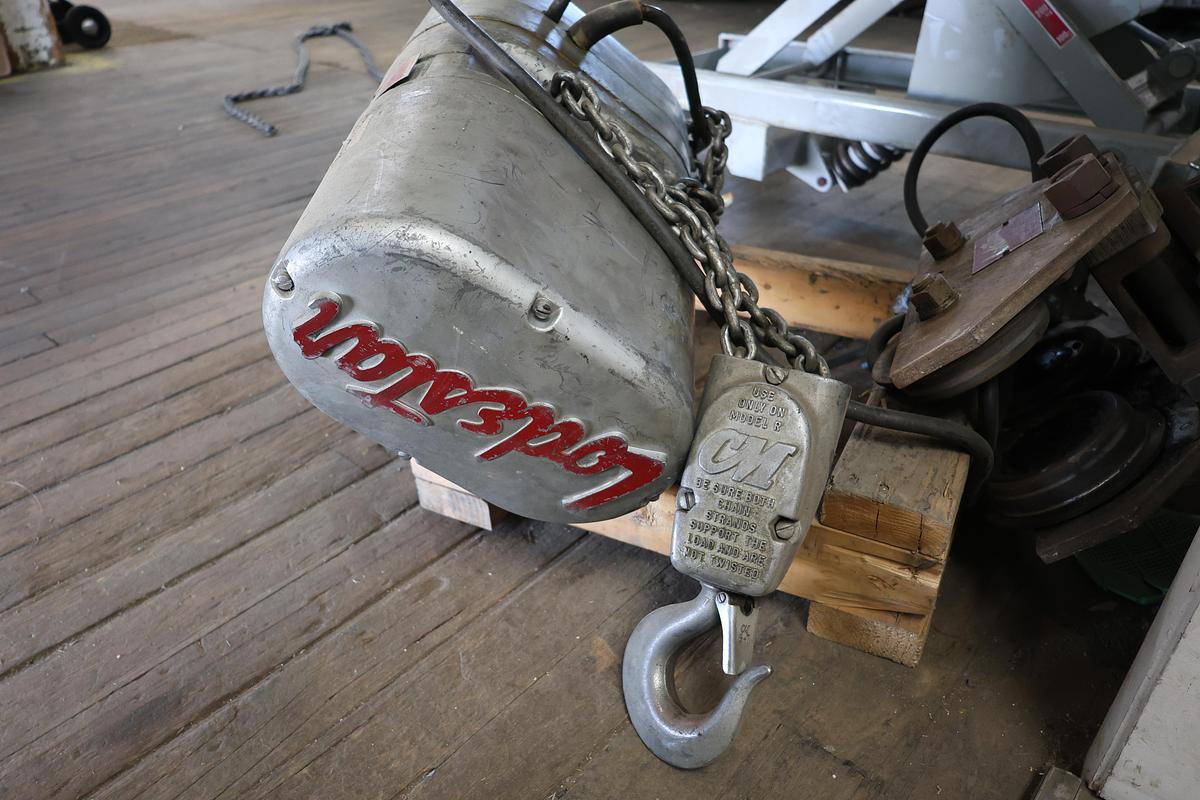 Used CM Lodestar Model R 2 Ton Electric Chain Hoist w/Trolley 115V 15' Lift
