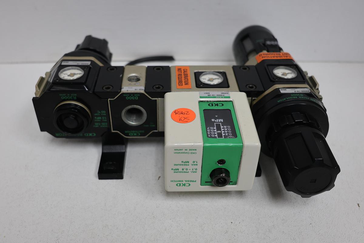 Used CKD Filter Regulator W/Pres. Switch & Inline Filter & Regulator 1/4" 3/8"