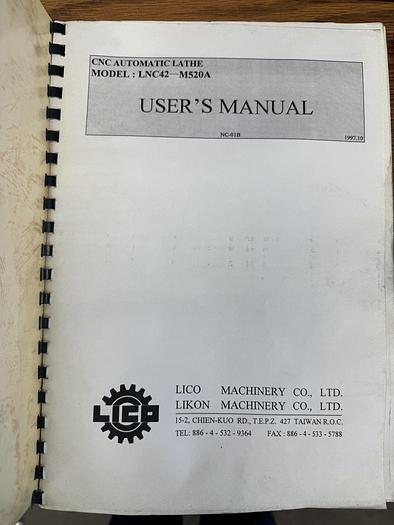 Used Lico Cnc Automatic Lathe Model LCN42-M520A User Manual GHGC-D21
