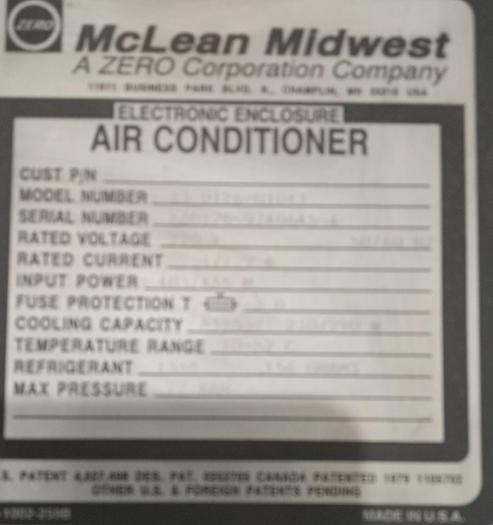 Used McLean Apw M13-0126-G10143 Electronic Enclosure Air Conditioner - GHB-87