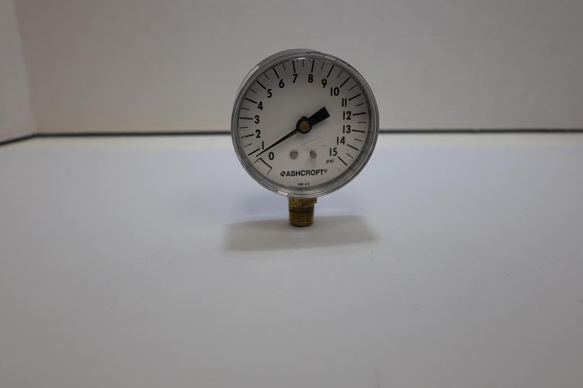 Used Ashcroft 0-15 PSI Pressure Gauge Bottom Mount Industrial Gauge Tested Working