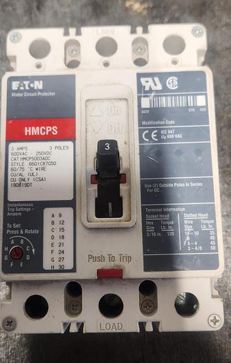Used Eaton HMCPS003A0C Series C Motor Circuit Breaker 3 Pole - GHB-70