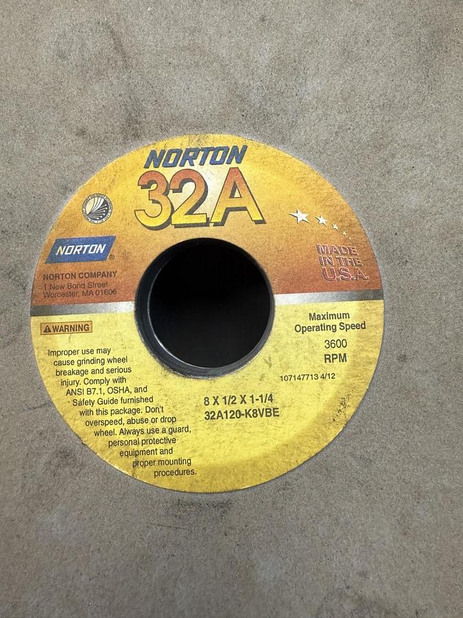 Used Norton 32A120-K8VBE 8x1/2x1-1/4 Grinding Wheel 3600 RPM GHB-44