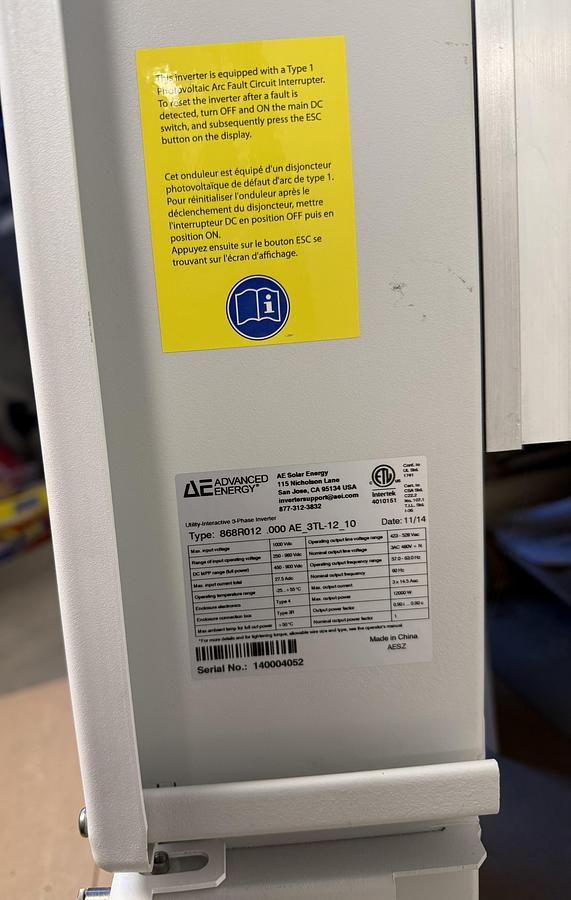 AE 868R012 Utility Interactive Inverter 3 Phase 12000W 1000Vdc GHA-6