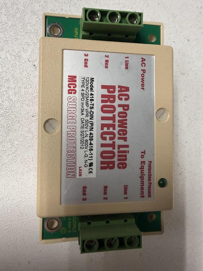 Used MCG Surge Protection AC Power Line Protector 415-TS-DIN 120VAC/23AMP GHC-32